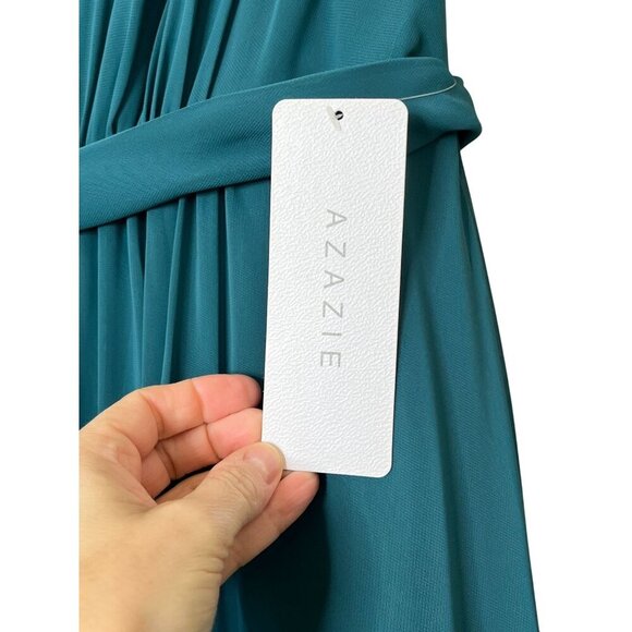 Azazie Daphne Bridesmaid Dress Peacock Teal Maxi Gown NWT Size A12 - Picture 13 of 16